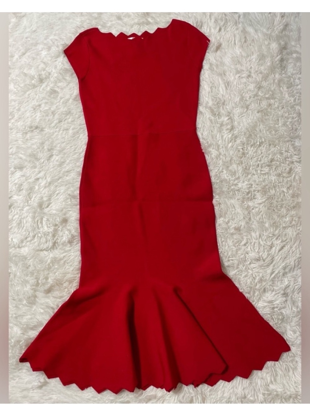 Rachel Parcel Elegant Red Scalloped Dress size medium like new! - Picture 9 of 10
